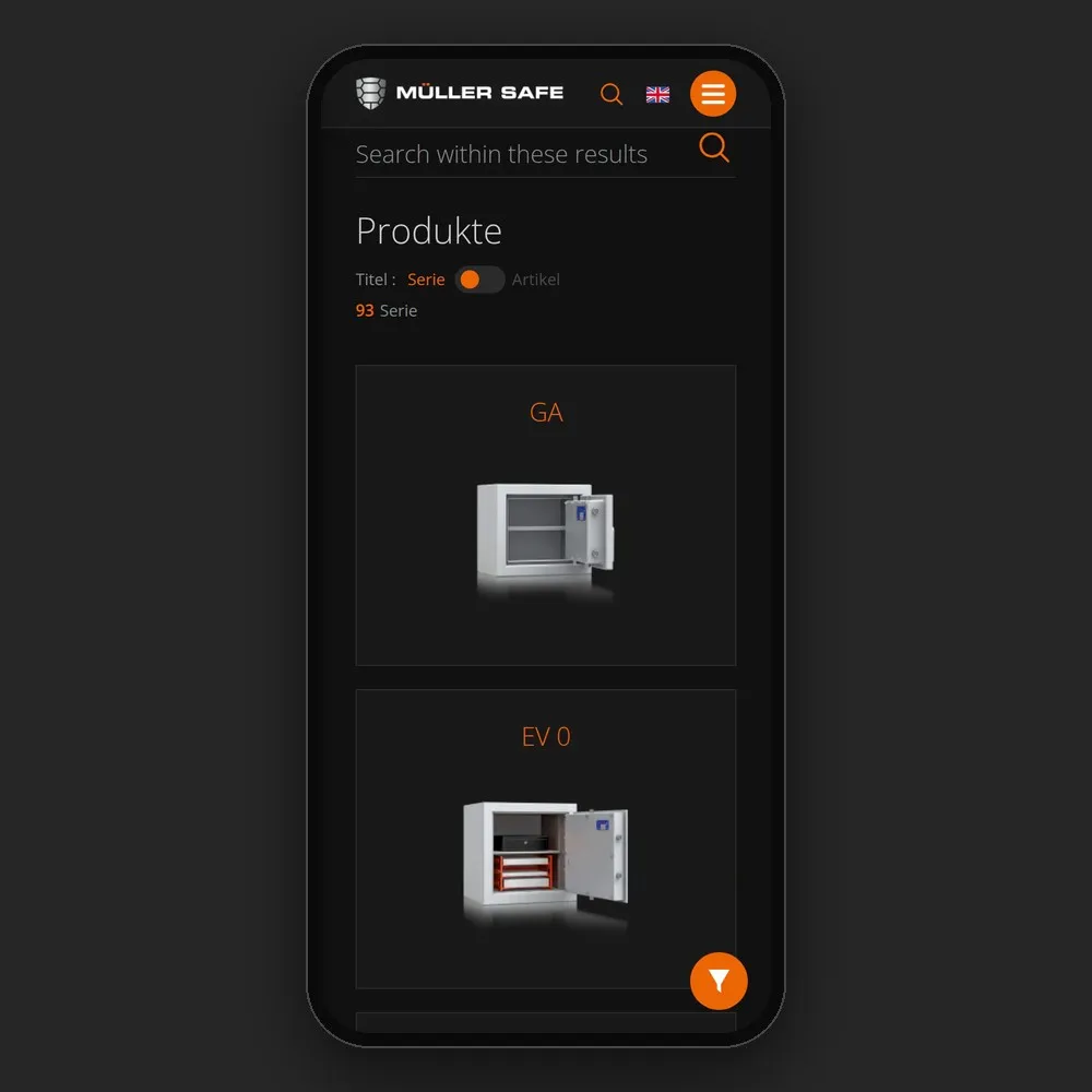Katalog serii produktów Müller Safe na telefonie
