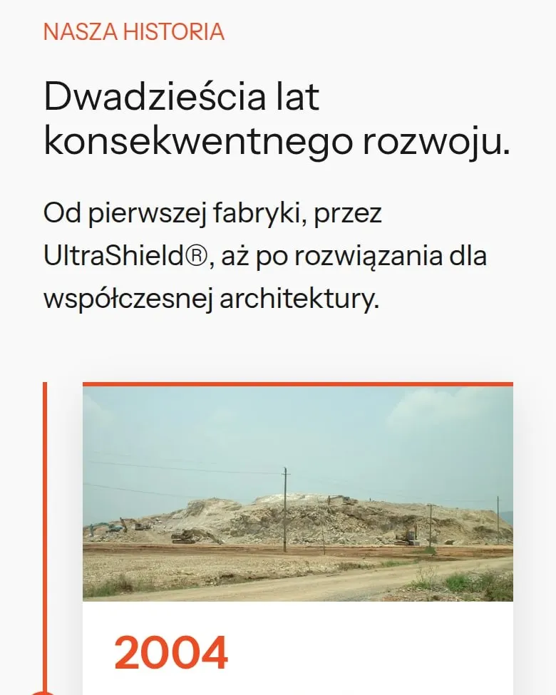 Oś czasu na stronie „Historia” NewTechWood na telefonie