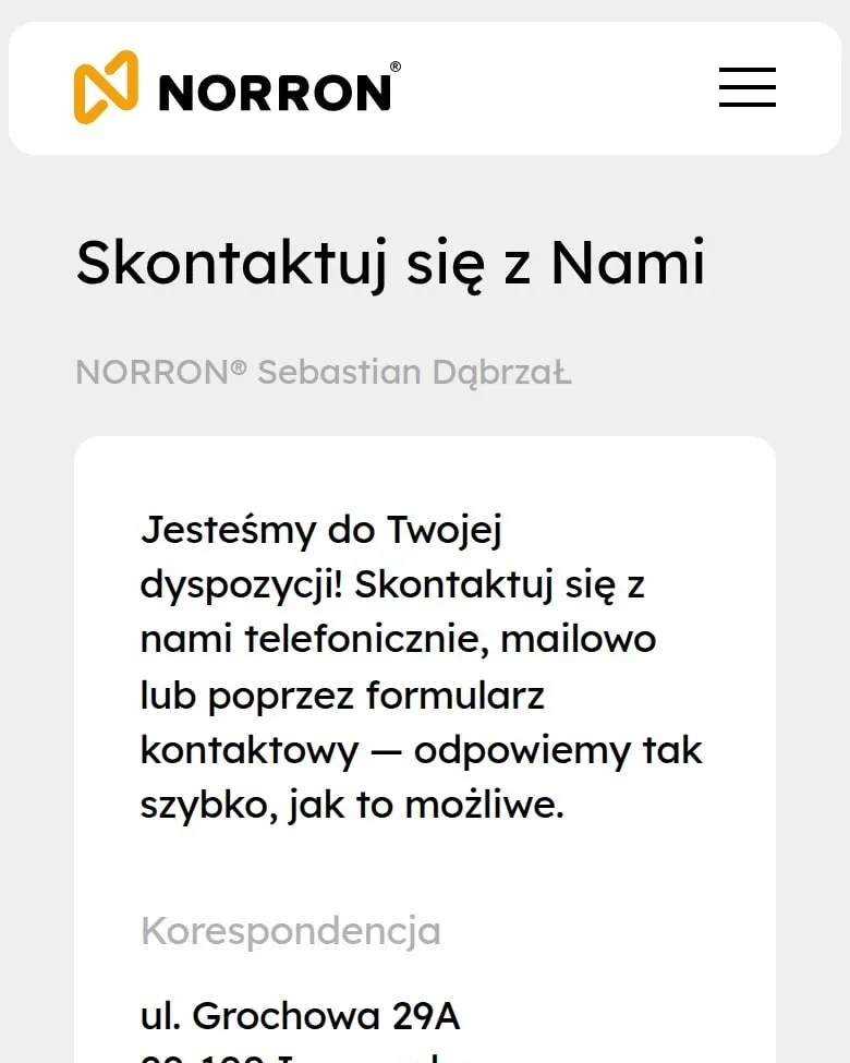 Strona „Skontaktuj się z Nami” na telefonie