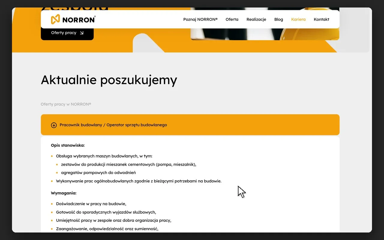 Rozwinięta oferta pracy na stronie „Kariera” norron.pl