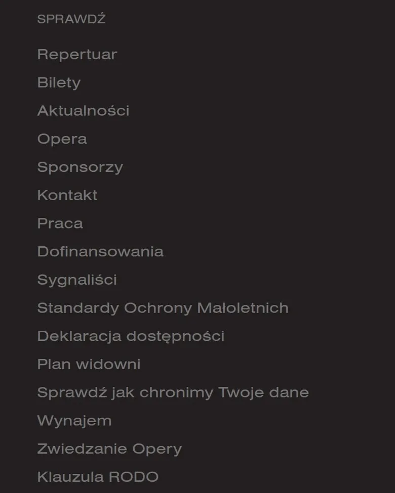 Stopka serwisu na telefonie z linkami m.in. do deklaracji dostępności i planu widowni