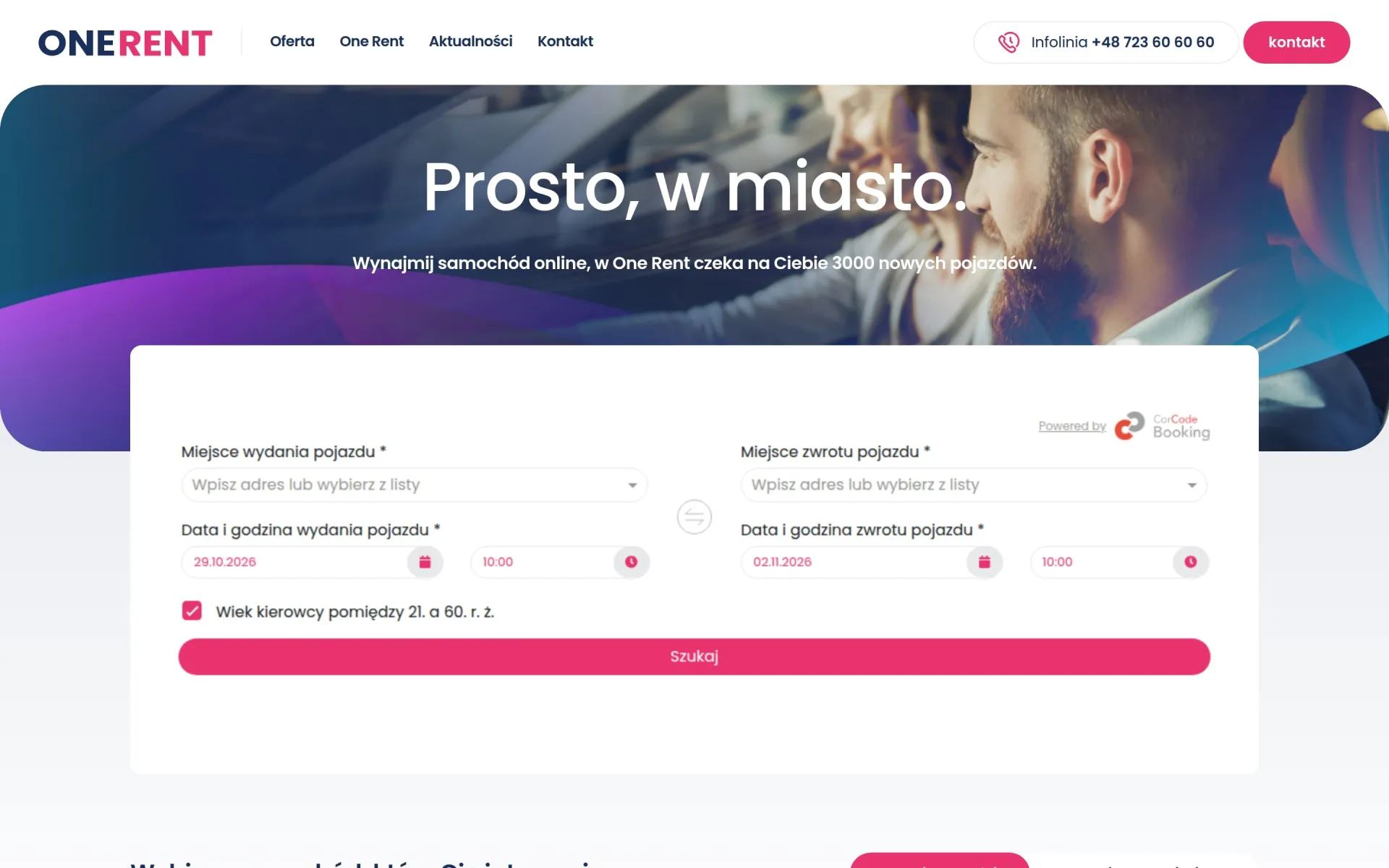 Przewijanie strony głównej onerent.pl na komputerze