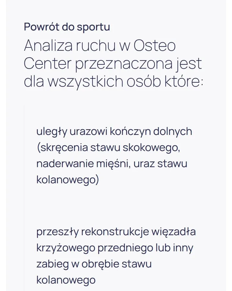 Podstrona Powrót do sportu na telefonie