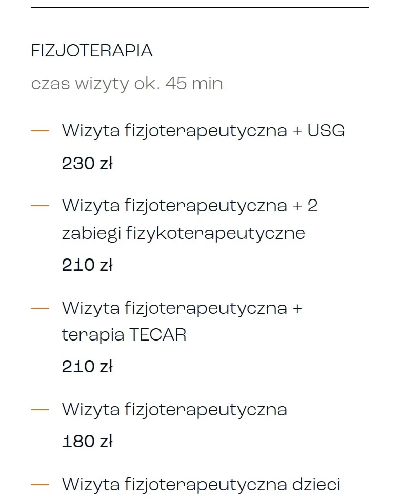 Cennik fizjoterapii na telefonie