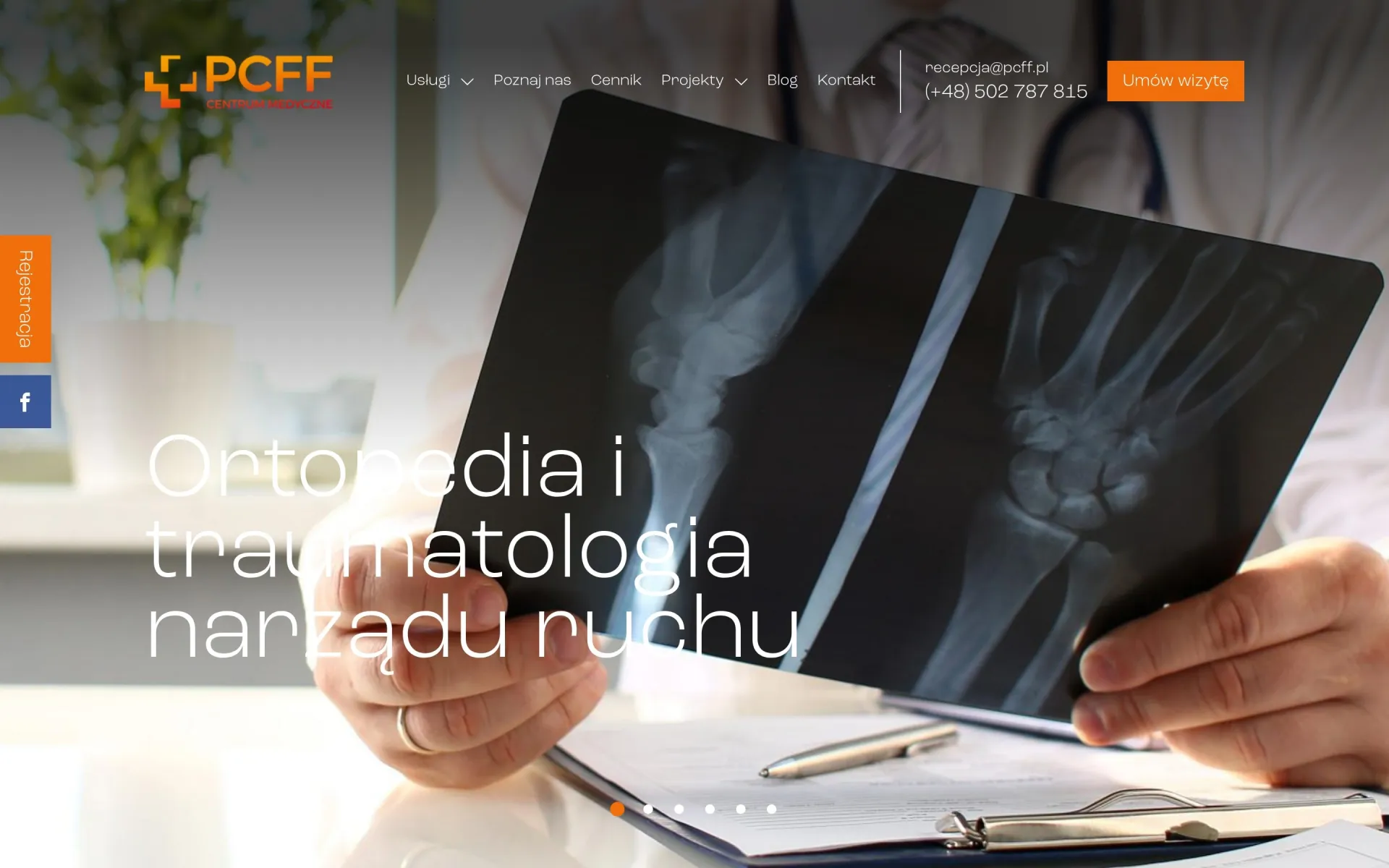 Slider specjalizacji na stronie głównej pcff.pl na komputerze