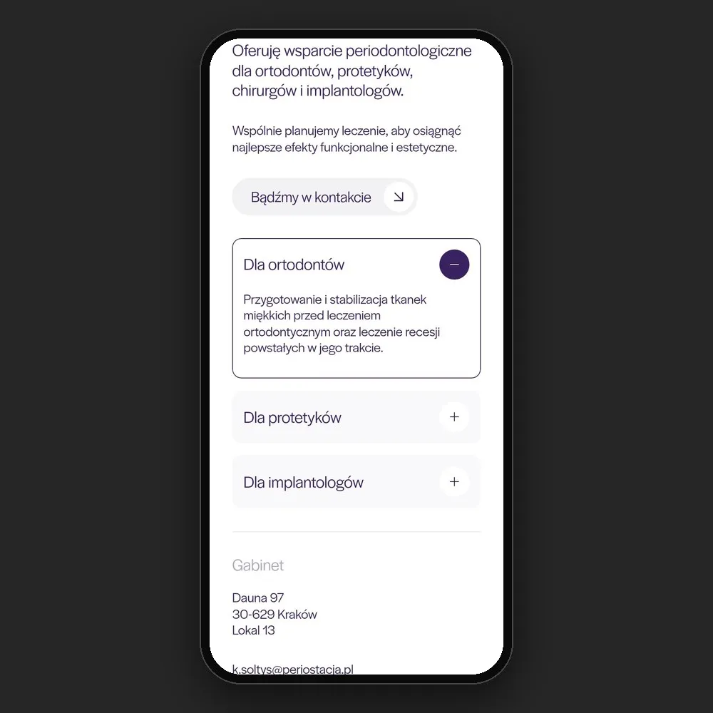 Akordeon dla lekarzy na stronie Periostacji na telefonie