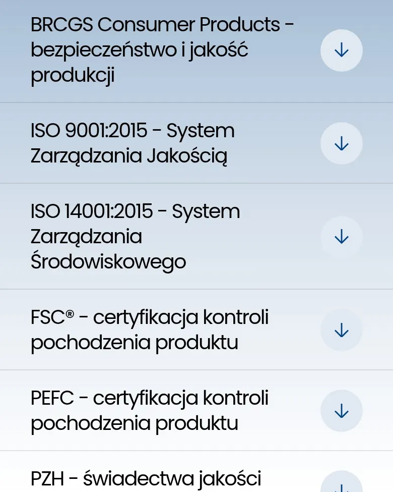 Lista certyfikatów i ocen POL-MAK w rozwijanych pozycjach