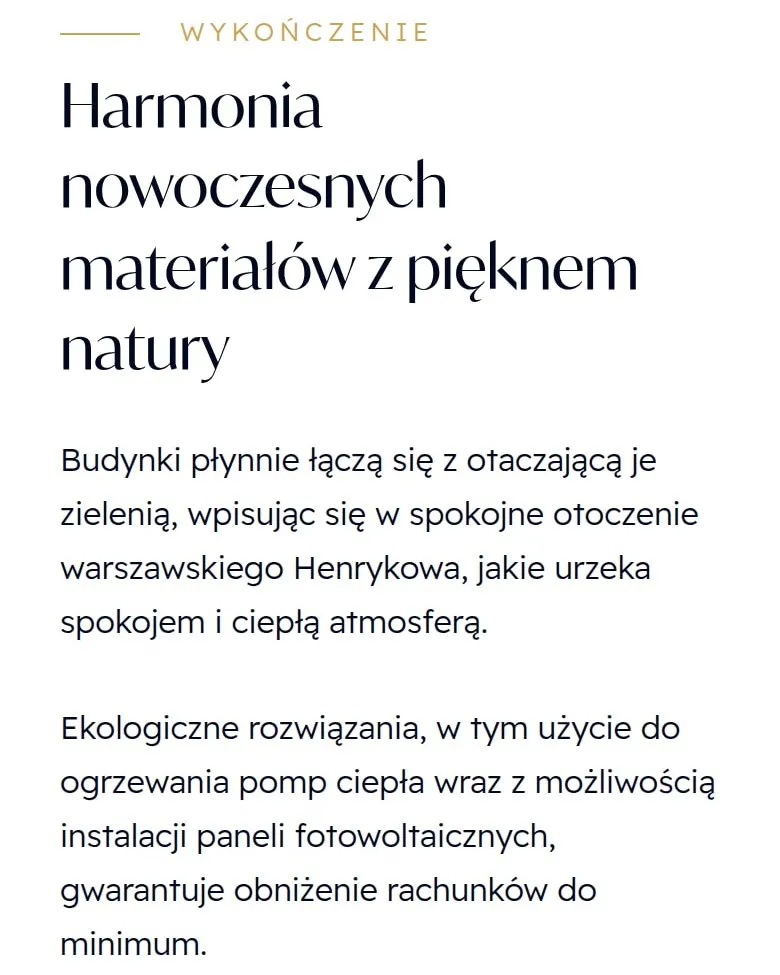 Sekcja „Wykończenie” – opis materiałów i ekologicznych rozwiązań na telefonie