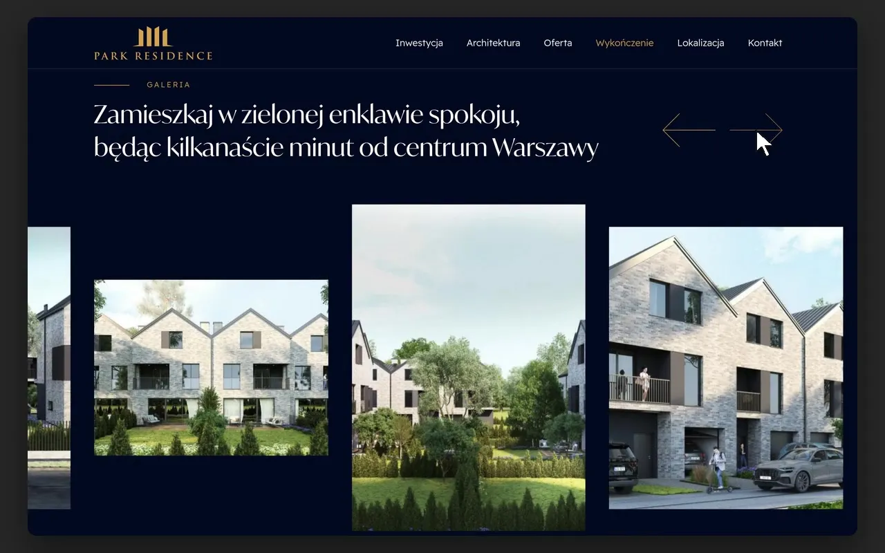 Slider galerii Park Residence na ciemnym tle