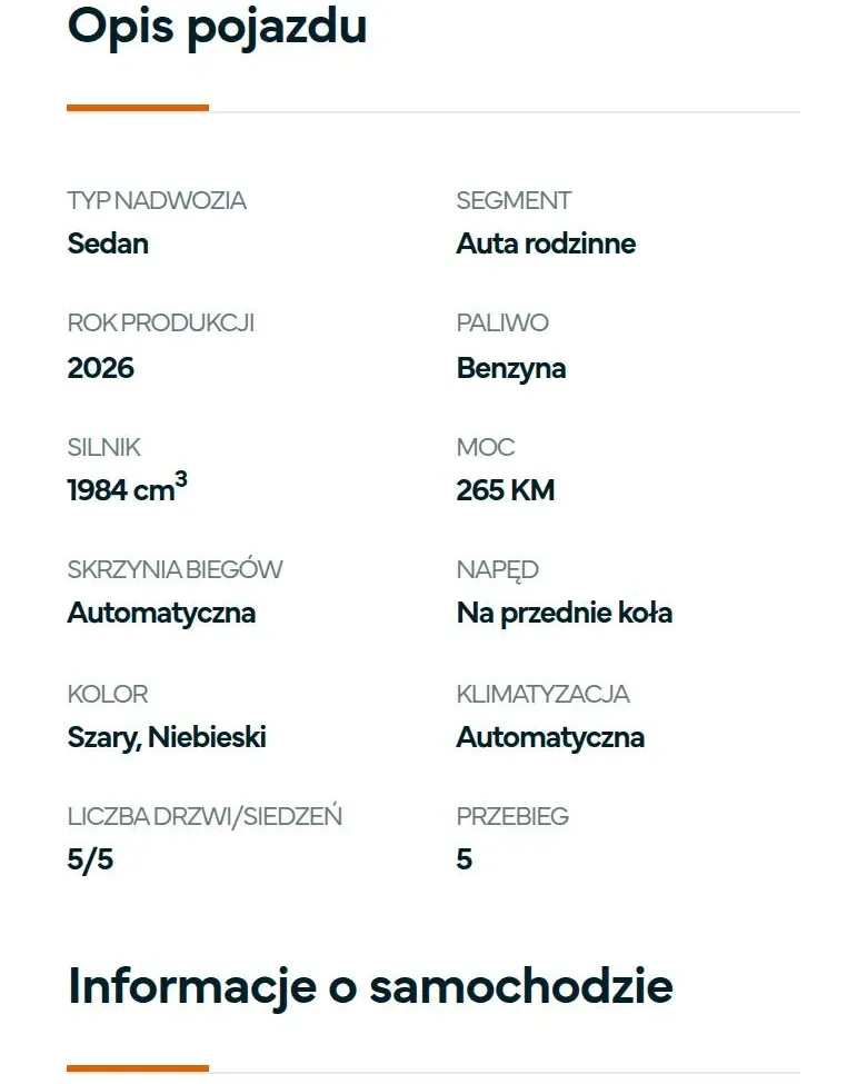 Opis pojazdu na telefonie