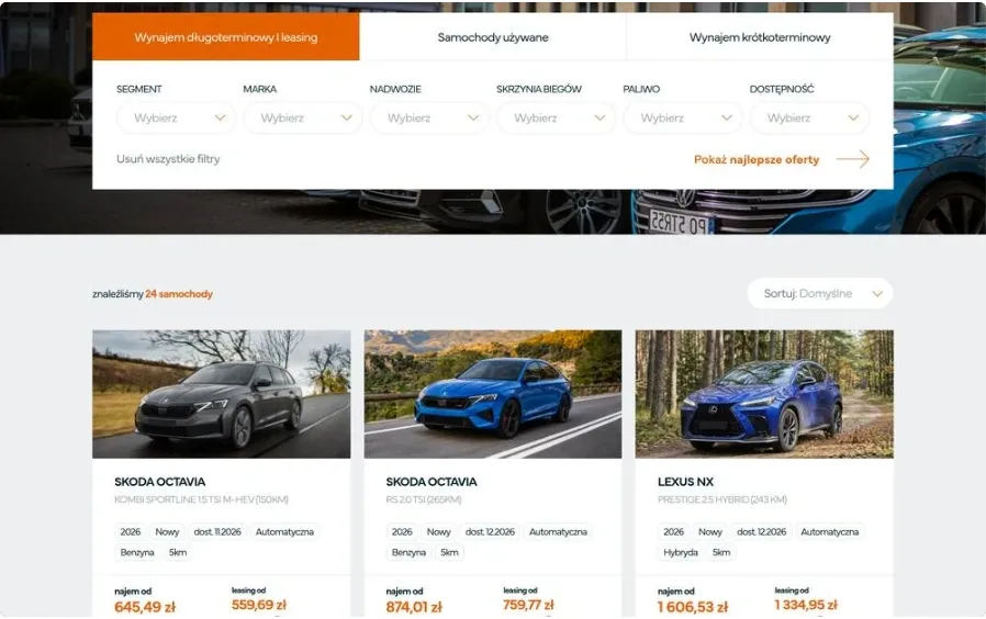 Lista ofert wynajmu długoterminowego i leasingu z filtrami na promobilfleet.pl