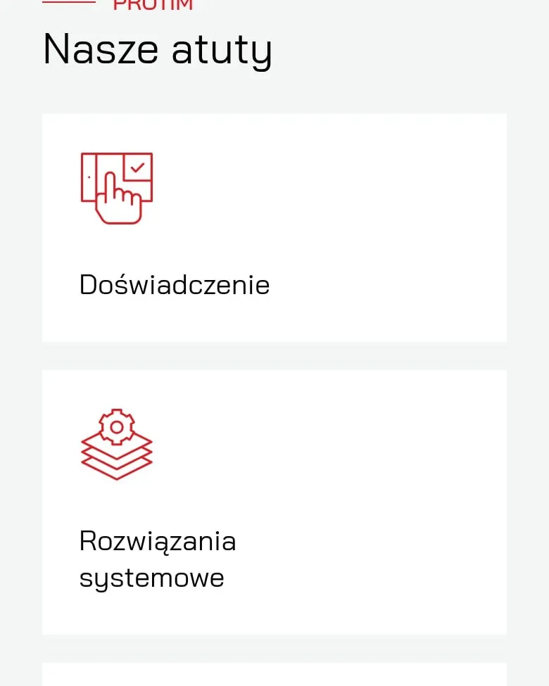 Sekcja Nasze atuty na telefonie