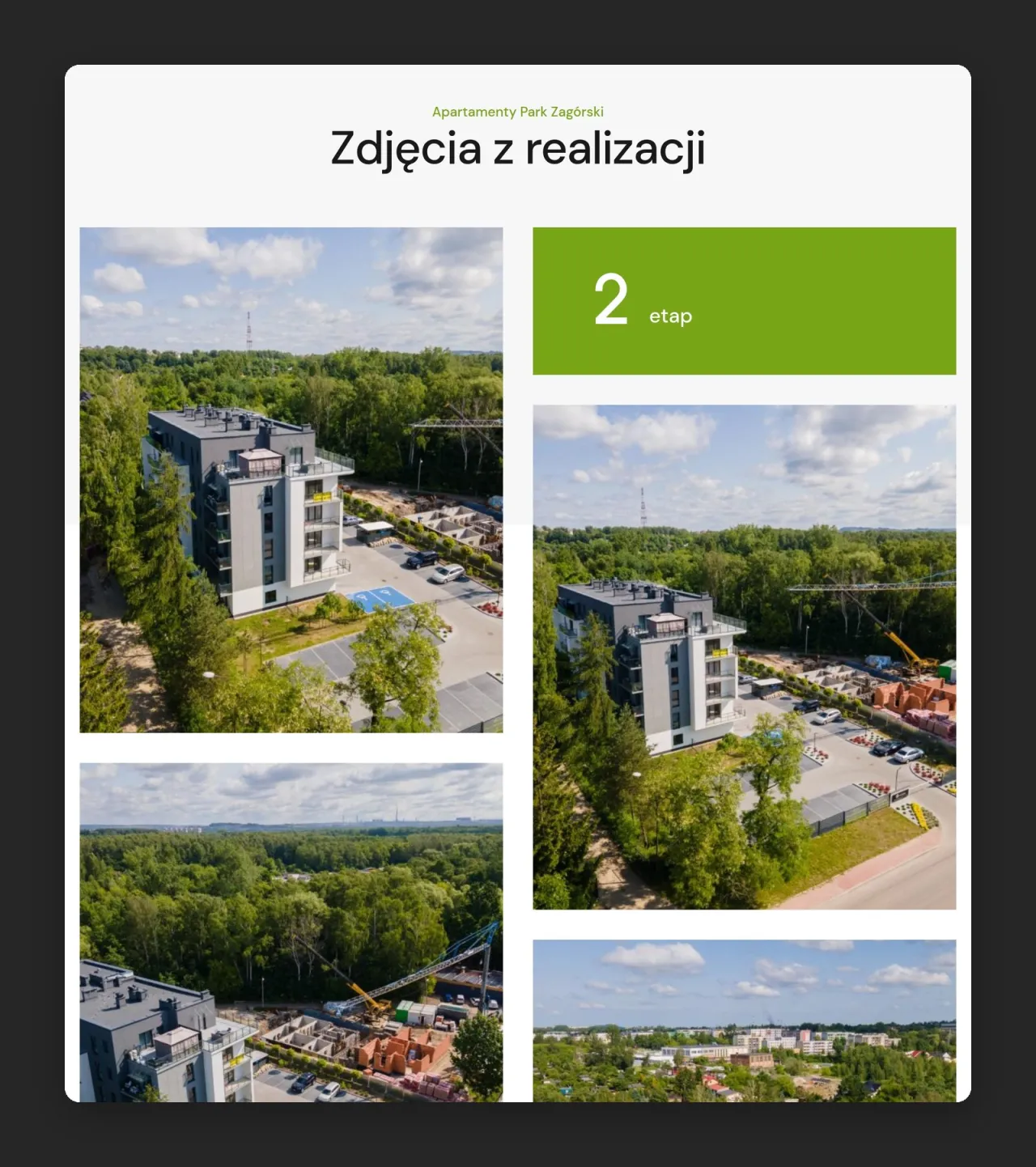Podstrona II etap ze zdjęciami z realizacji osiedla Park Zagórski