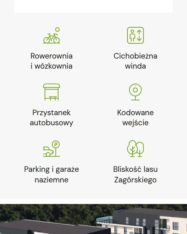 Ikony udogodnień osiedla na telefonie