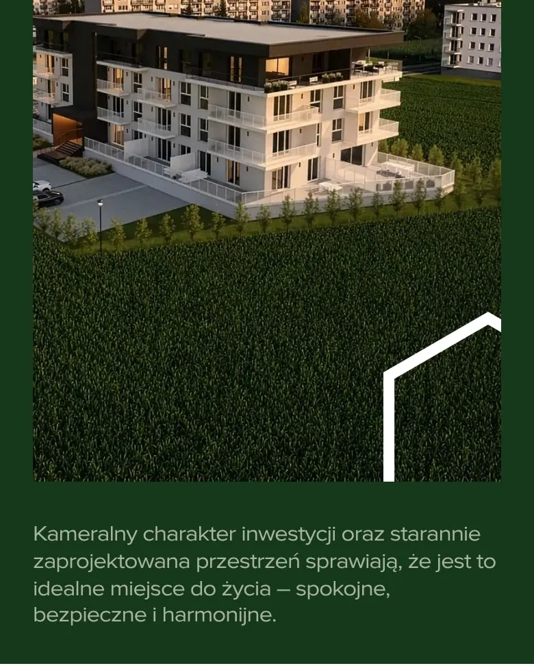 Wizualizacja budynku z lotu ptaka na stronie głównej Parkowe Zacisze na telefonie