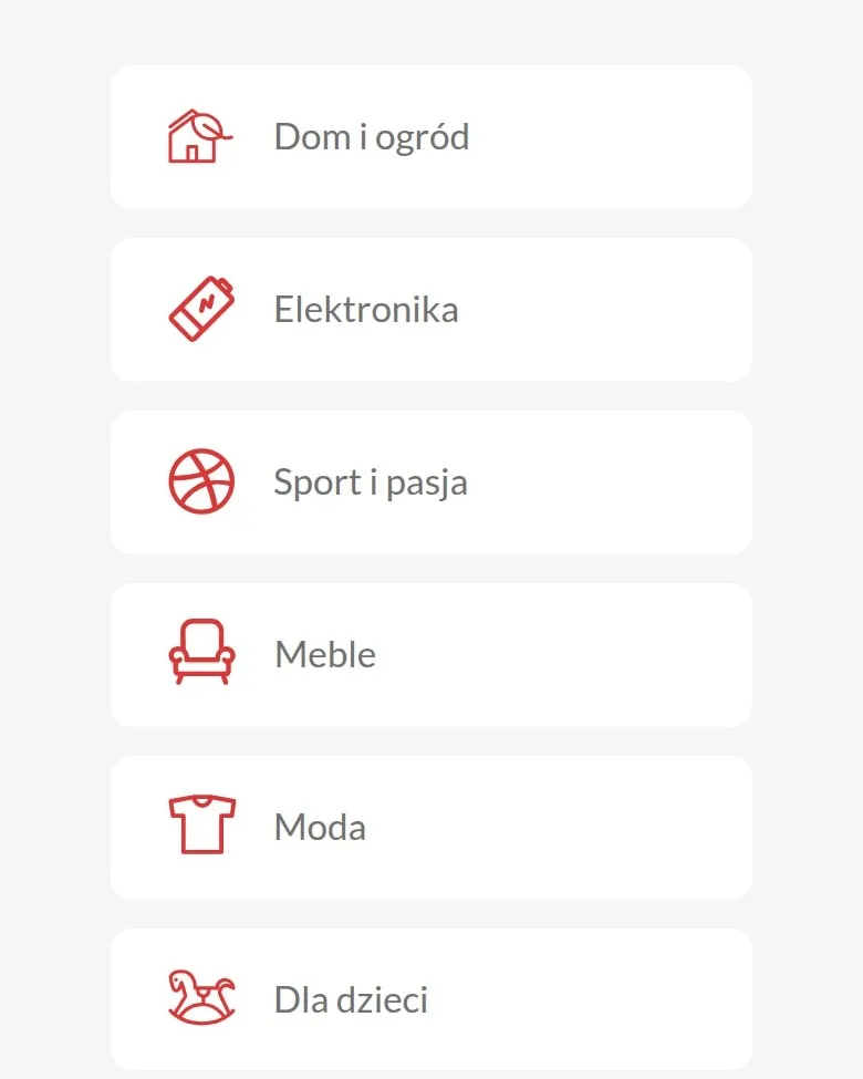 Lista kategorii kuponów na rabatio.com na telefonie