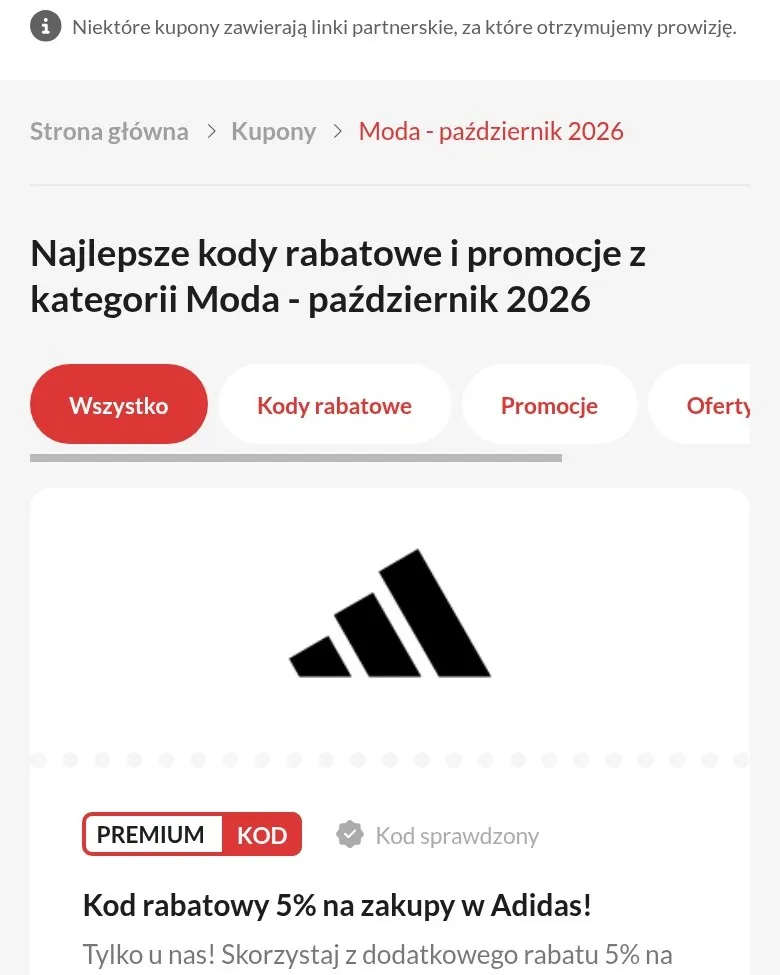Kategoria „Moda” z zakładkami ofert na telefonie