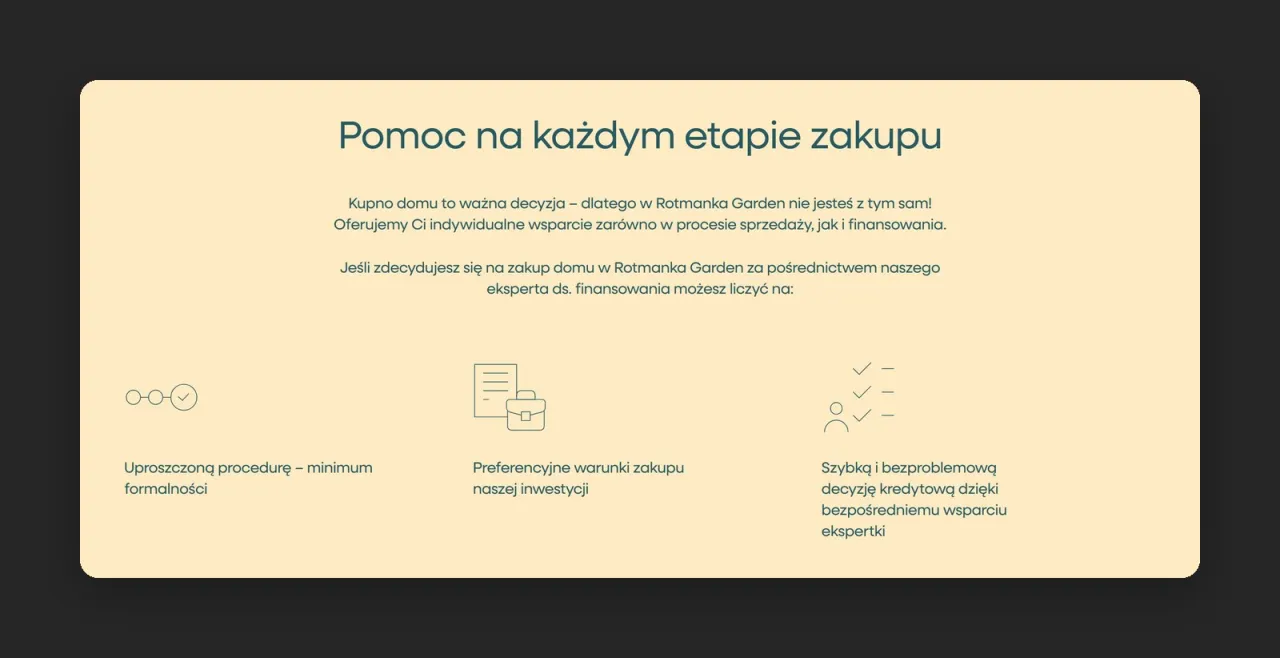 Sekcja „Pomoc na każdym etapie zakupu” na stronie Rotmanka Garden