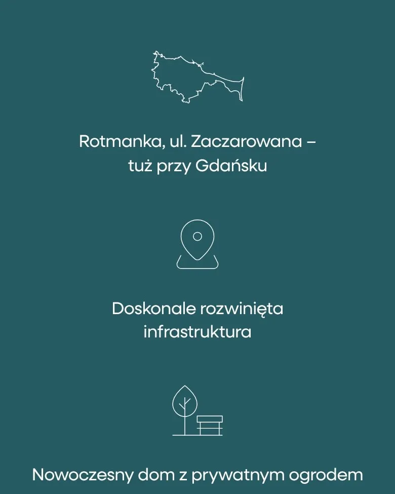 Atuty inwestycji z ikonami pod zdjęciem głównym na telefonie