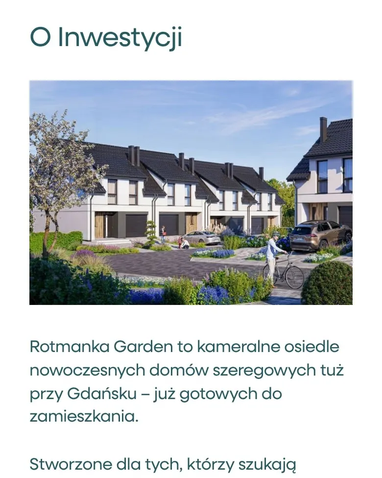 Sekcja „O Inwestycji” Rotmanka Garden na telefonie