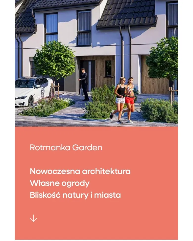 Wizualizacja domów i karta „Nowoczesna architektura, Własne ogrody” na telefonie