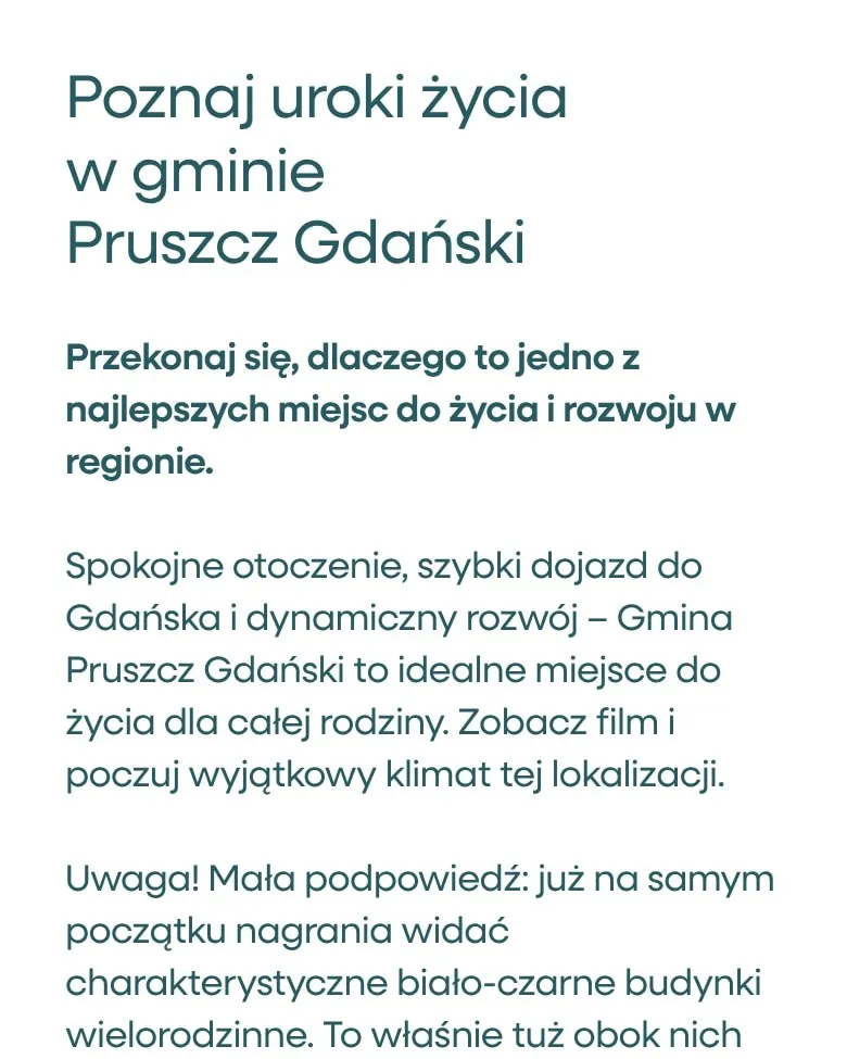 Sekcja „Poznaj uroki życia w gminie Pruszcz Gdański” na telefonie