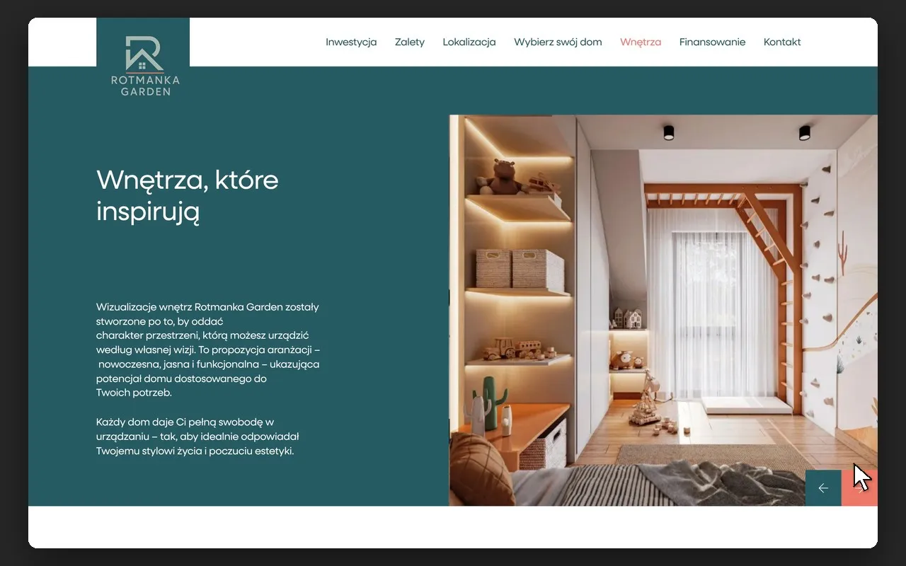 Slider „Wnętrza, które inspirują” z wizualizacją pokoju dziecięcego Rotmanka Garden