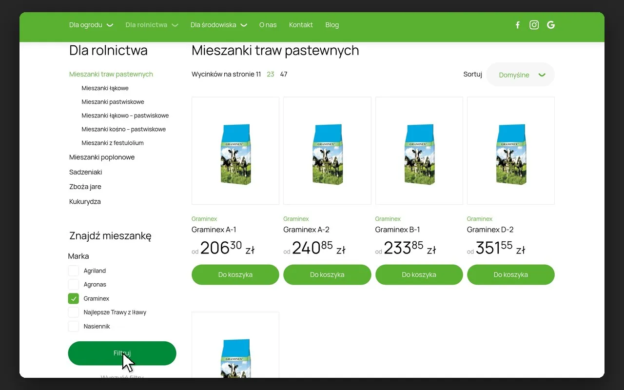 Mieszanki traw pastewnych zawężone filtrem marki Graminex w sklepie Rolimpex