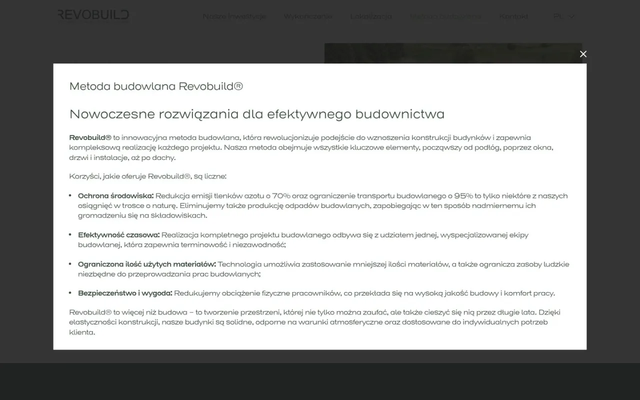 Okno z opisem metody budowlanej Revobuild