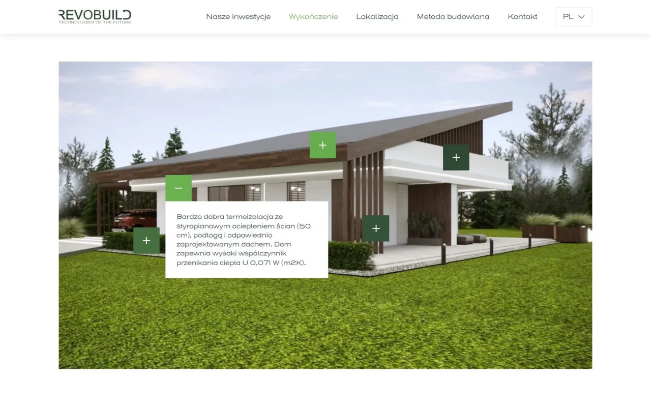 Wizualizacja domu Revobuild z otwartym opisem jednej z zalet