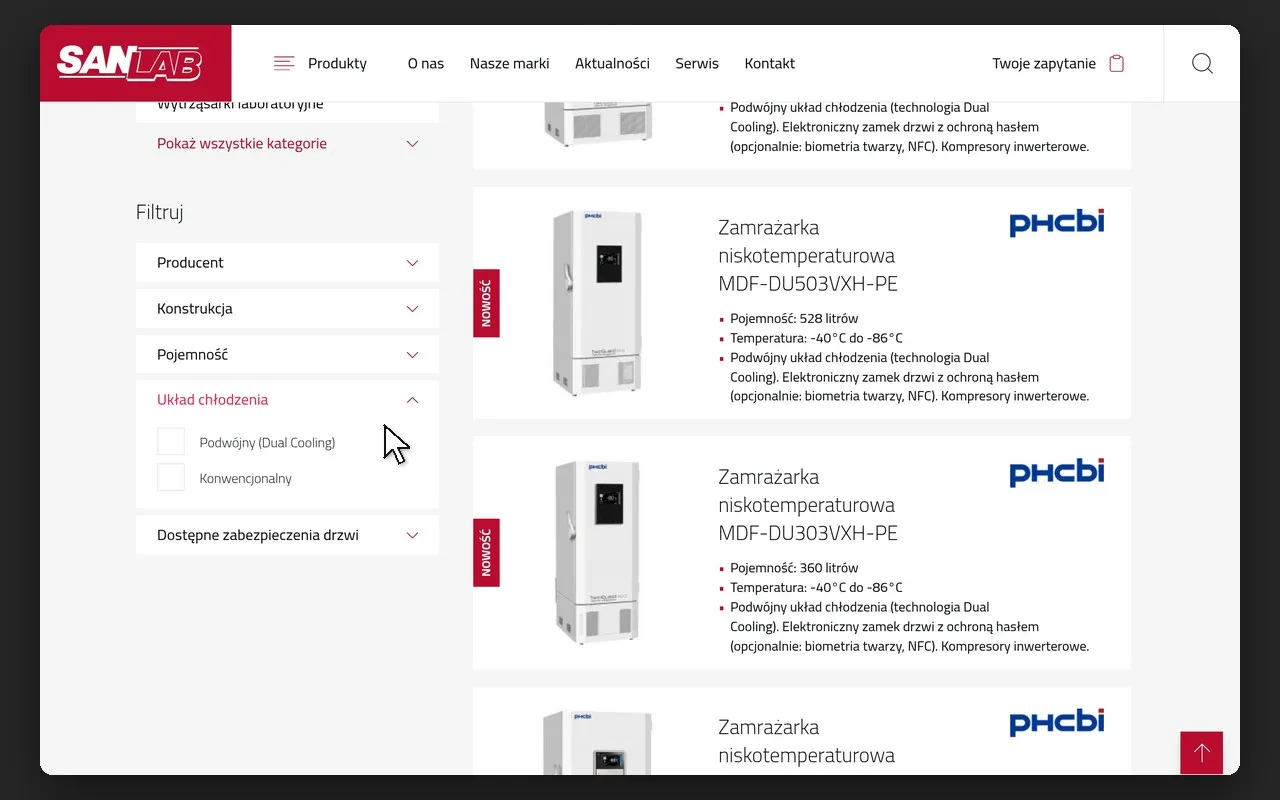 Lista zamrażarek niskotemperaturowych z rozwiniętym filtrem „Układ chłodzenia”
