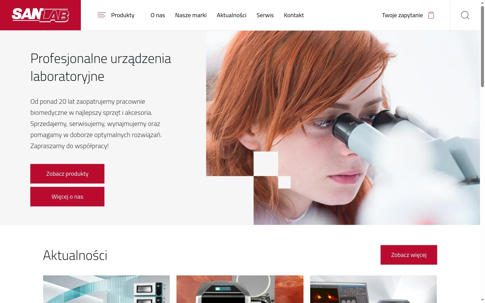 Przewijanie strony głównej sanlab.pl na komputerze