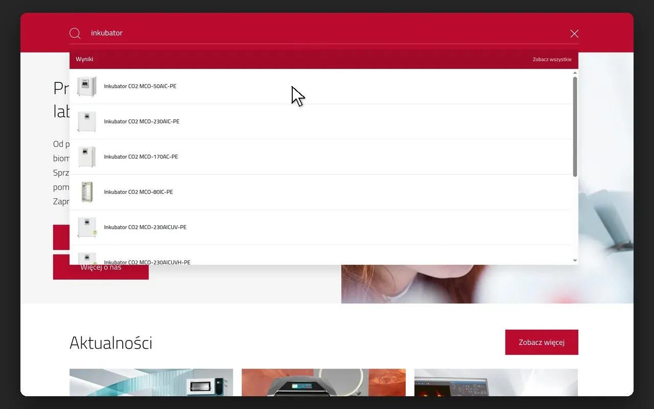 Wyszukiwarka sanlab.pl z podpowiedziami produktów dla frazy „inkubator”