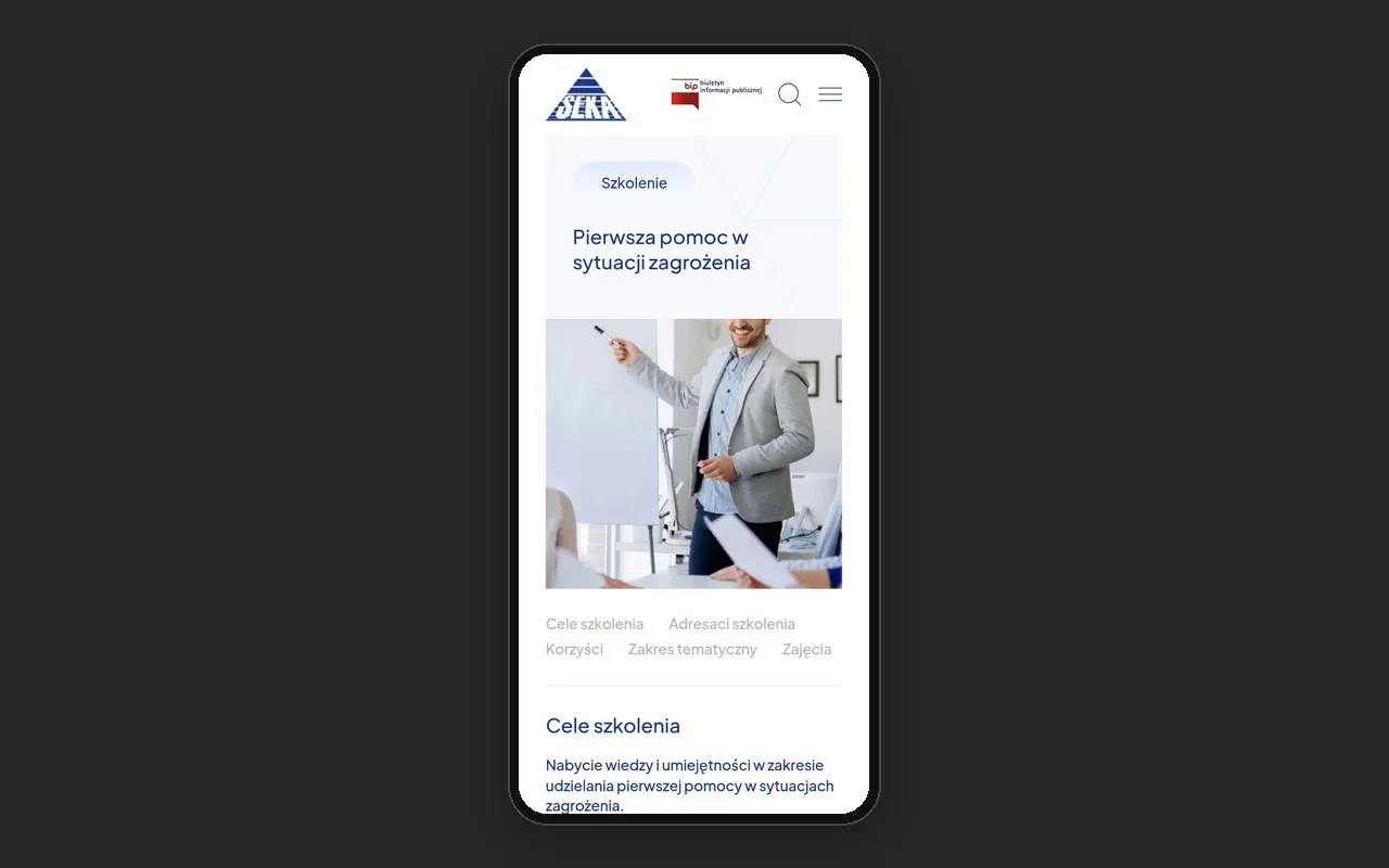 Karta szkolenia seka.pl na telefonie