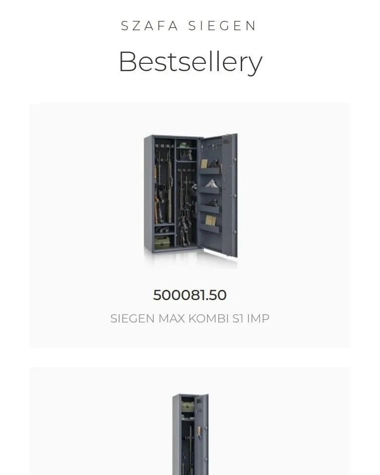 Sekcja „Bestsellery” na stronie głównej siegen.com.pl na telefonie