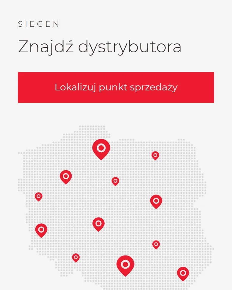 Sekcja „Znajdź dystrybutora” z mapą Polski na telefonie