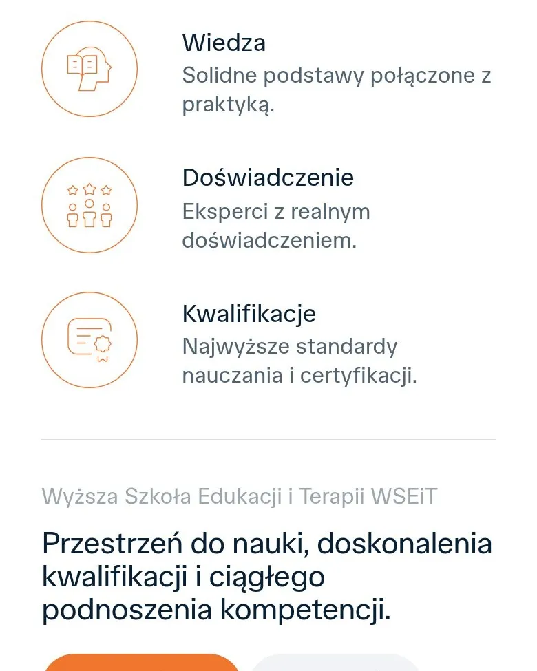 Sekcja „Wiedza, Doświadczenie, Kwalifikacje” na telefonie