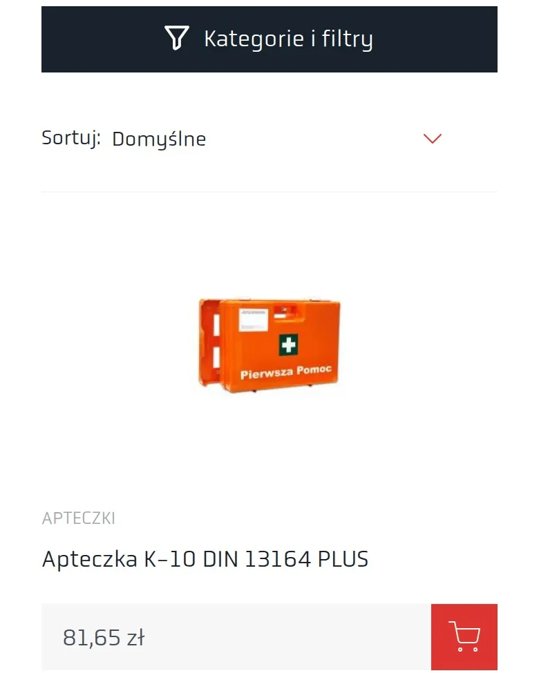 Kategoria „Apteczki” z przyciskiem „Kategorie i filtry” na telefonie