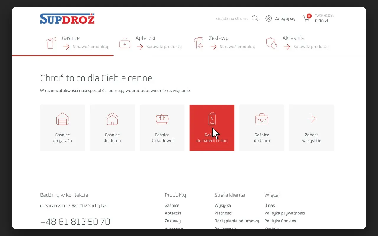 Kafelki zastosowań gaśnic: do garażu, domu, kotłowni, baterii Li-Ion i biura