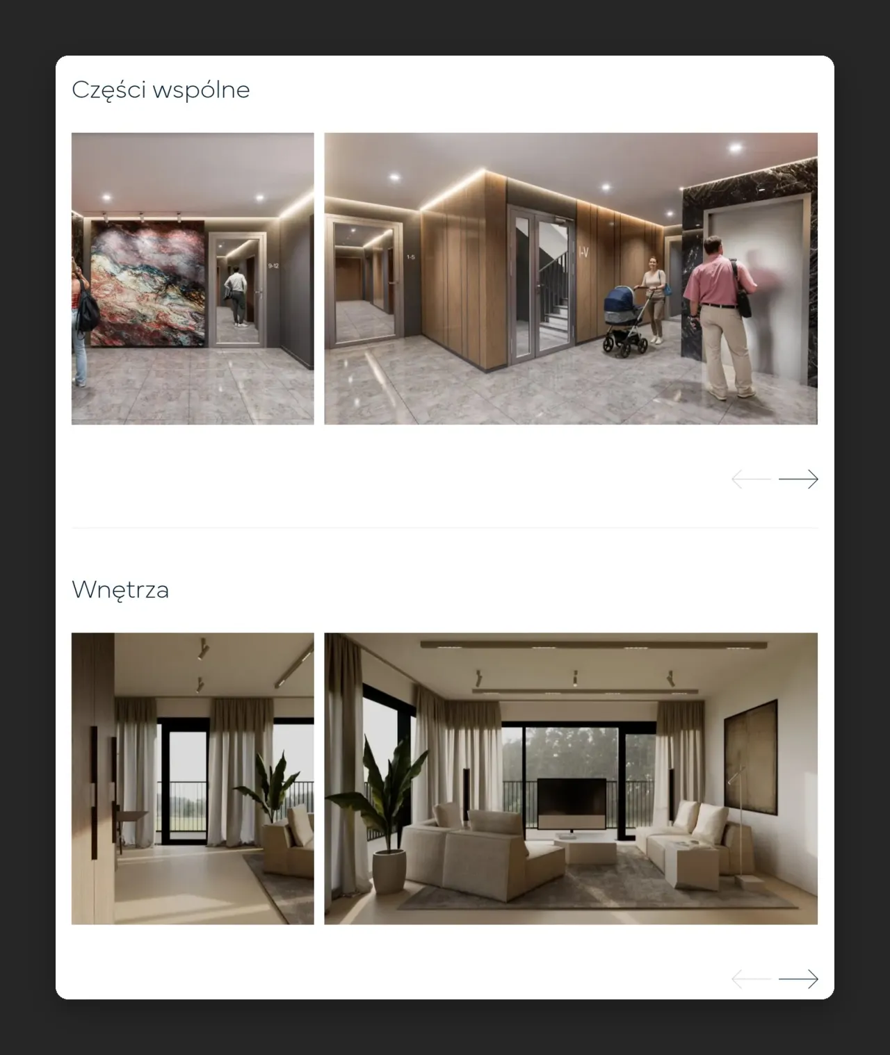 Slidery „Części wspólne” i „Wnętrza” na podstronie Galeria