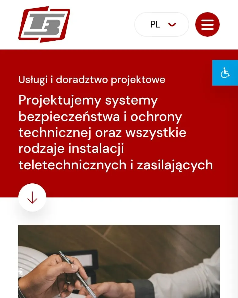 Podstrona „Usługi i doradztwo projektowe” na telefonie
