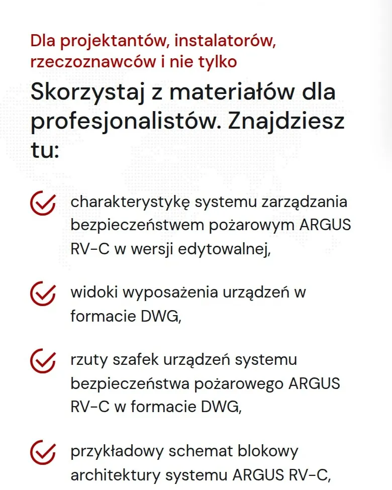 Strefa „Dla profesjonalistów” z listą materiałów na telefonie