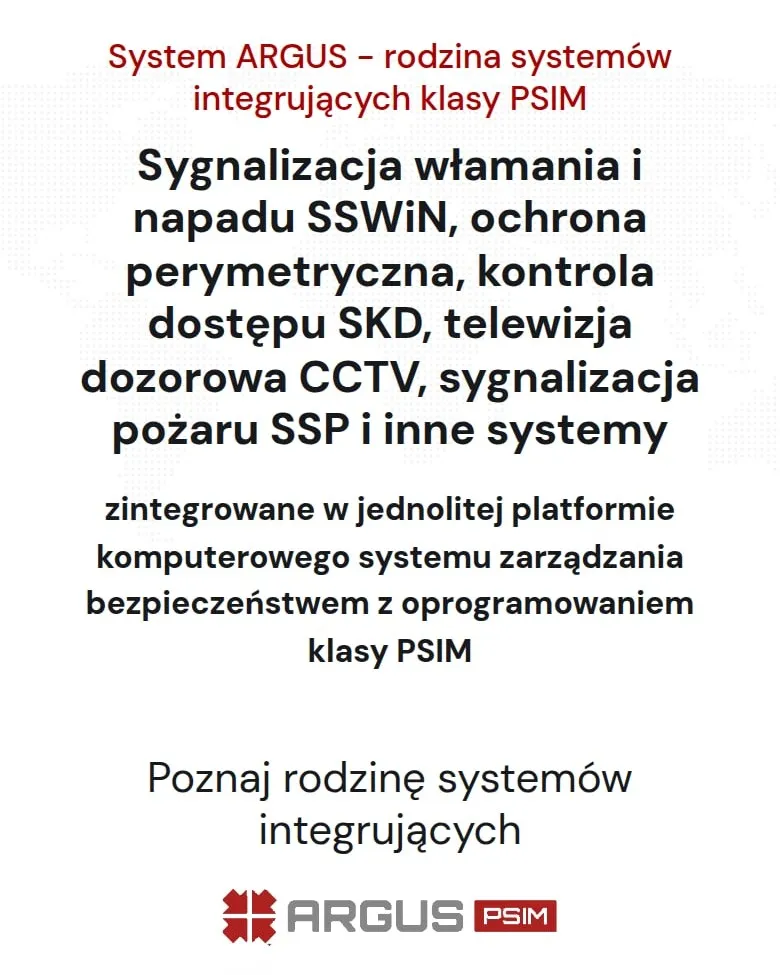 Podstrona „System ARGUS” z opisem integrowanych systemów na telefonie
