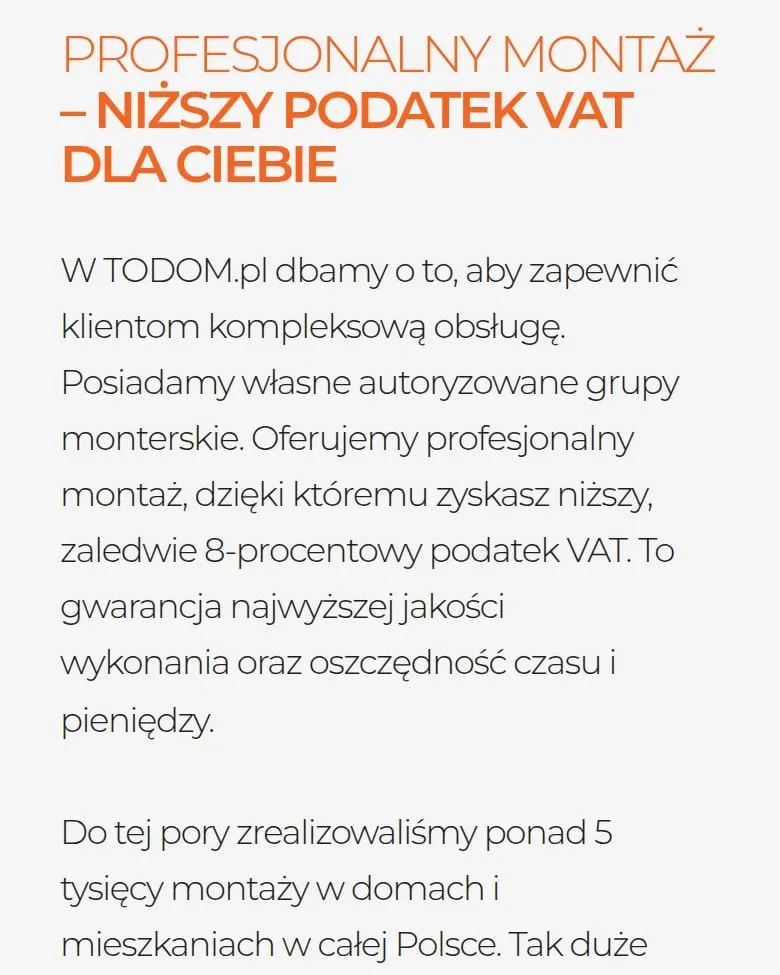 Sekcja „Profesjonalny montaż – niższy podatek VAT dla Ciebie” na telefonie