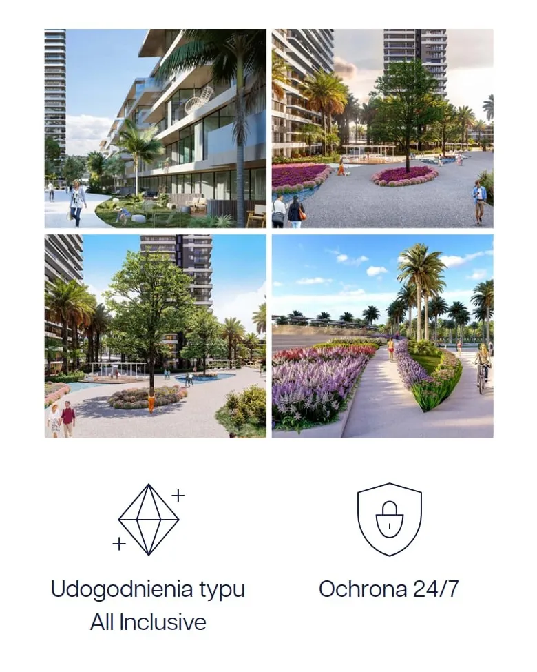 Wizualizacje i udogodnienia na stronie inwestycji Grand Sapphire Blu na telefonie