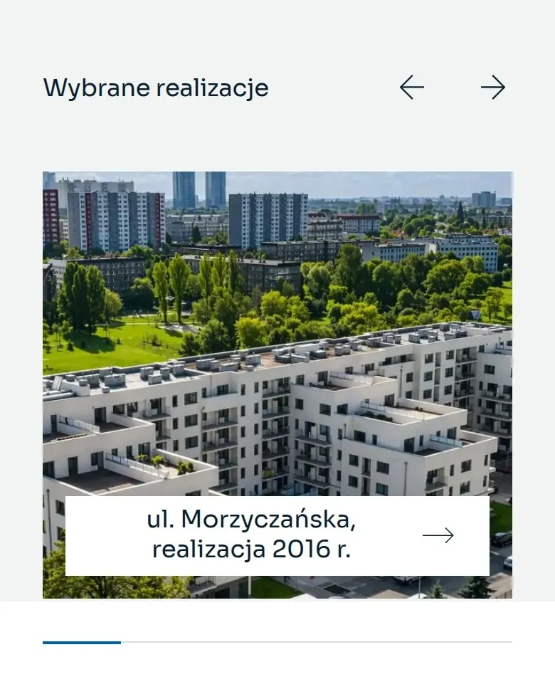 Slider „Wybrane realizacje” na stronie głównej wechta.pl na telefonie
