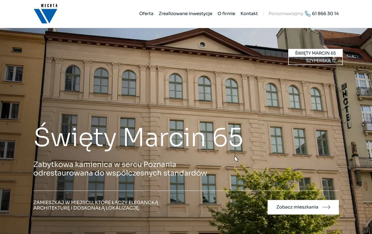 Slajd Święty Marcin 65 w sliderze inwestycji na stronie głównej