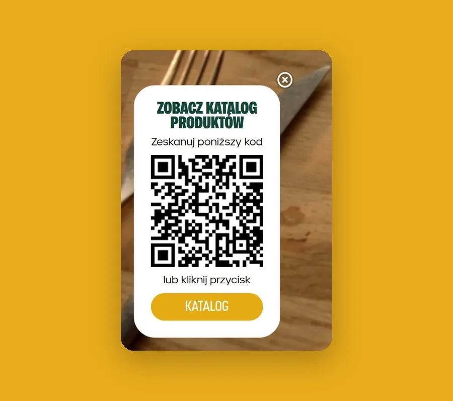 Widżet Zobacz katalog produktów z kodem QR i przyciskiem Katalog na zd-kozieglowy.pl